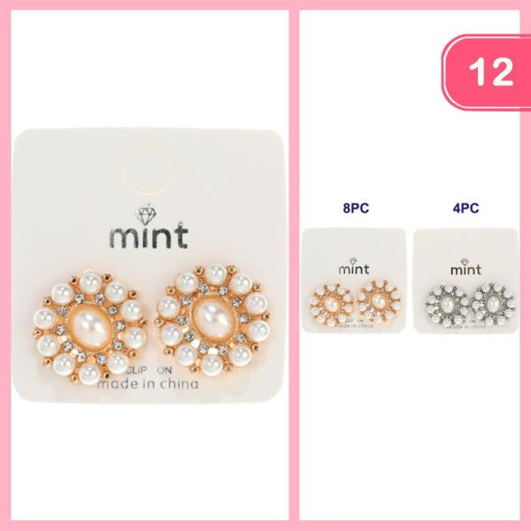 RHINESTONE PEARL POST EARRING (12 UNITS)