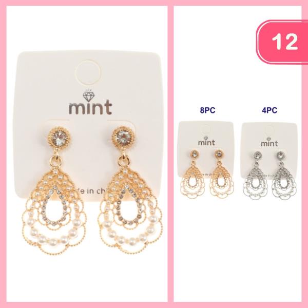 RHINESTONE PEARL DANGLE EARRING (12 UNITS)