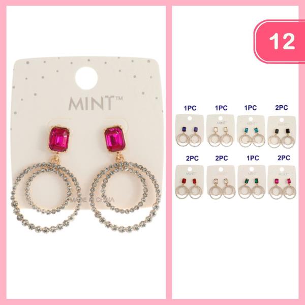RHINESTONE DOUBLE ROUND DANGLE EARRING (12 UNITS)