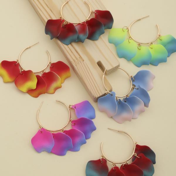 TWO TONE PETAL RUFFLE OPEN HOOP EARRING