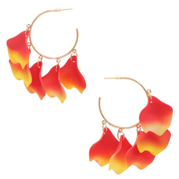 TWO TONE PETAL RUFFLE OPEN HOOP EARRING