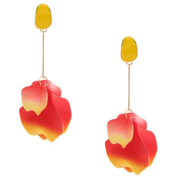 TWO TONE PETAL RUFFLE METAL BAR DANGLE EARRING