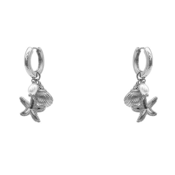 STARFISH CLAM CHARM HUGGIE EARRING