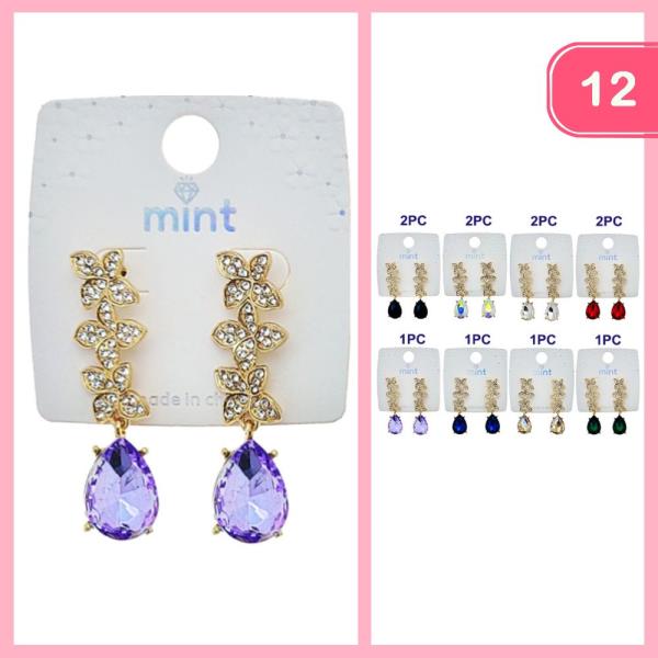 RHINESTONE  LONG DANGLE EARRING (12 UNITS)