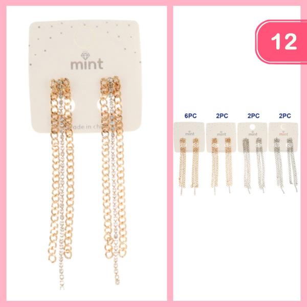 RHINESTONE TASSEL CHAIN EARRING (12 UNITS)