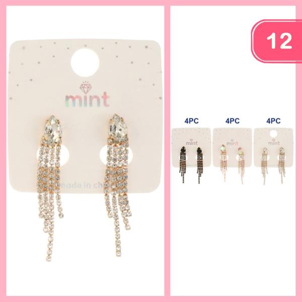 RHINESTONE TASSEL DANGLE EARRING (12 UNITS)