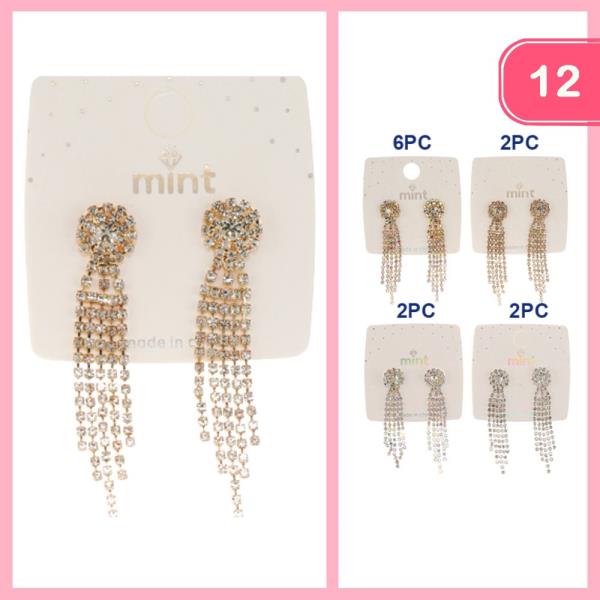 RHINESTONE TASSEL DANGLE EARRING (12 UNITS)