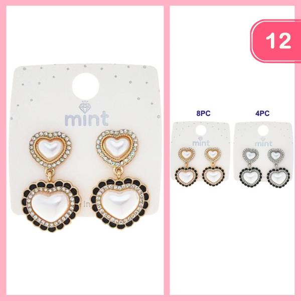 RHINESTONE HEART PEARL  EARRINGS (12 UNITS)