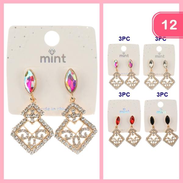 RHINESTONE DANGLE EARRINGS (12 UNITS)