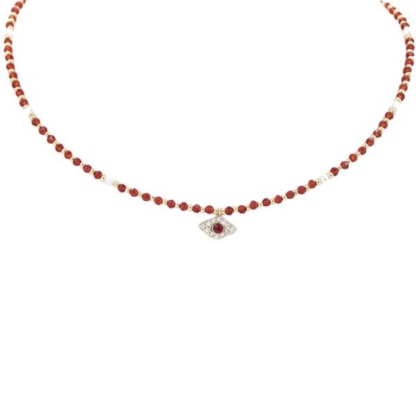 GLASS BEAD EVIL EYE PENDANT NECKLACE