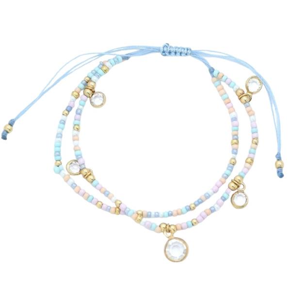 SEED BEAD STONE CHARM ADJUSTABLE BRACELET
