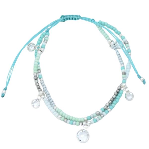 SEED BEAD STONE CHARM ADJUSTABLE BRACELET