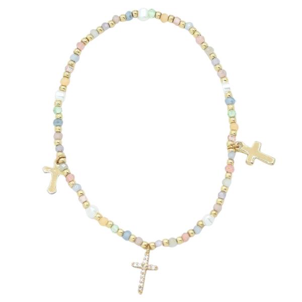 SEED BEAD CROSS CHARM BRACELET