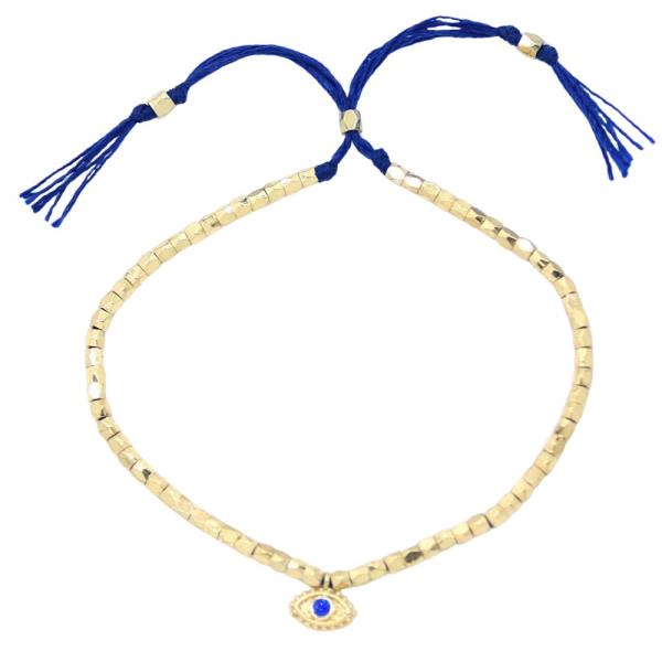 METAL BEADED EVIL EYE ADJUSTABLE BRACELET