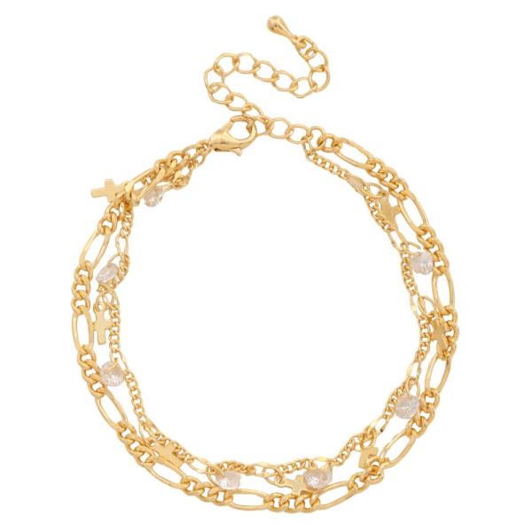 SODAJO DANITY CROSS CHARM CRYSTAL BEAD LAYERED GOLD DIPPED BRACELET