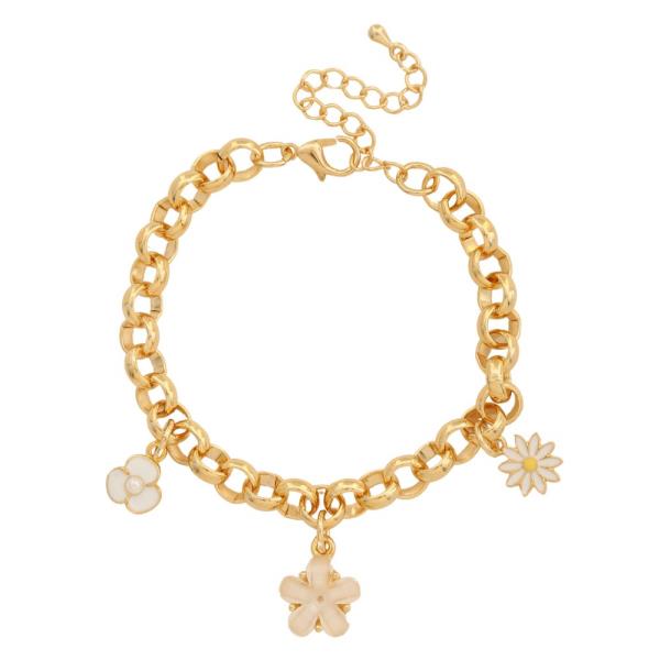 SODAJO FLOWER CHARM CIRCLE LINK GOLD DIPPED BRACELET