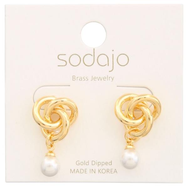 SODAJO PEARL BEAD KNOT GOLD DIPPED EARRING
