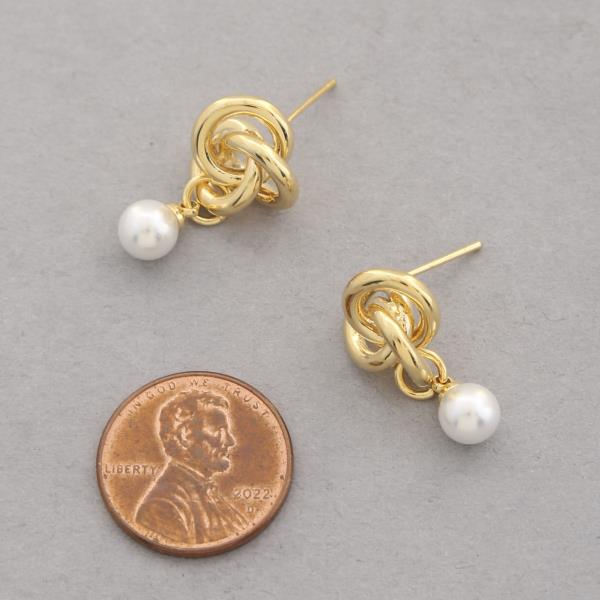 SODAJO PEARL BEAD KNOT GOLD DIPPED EARRING