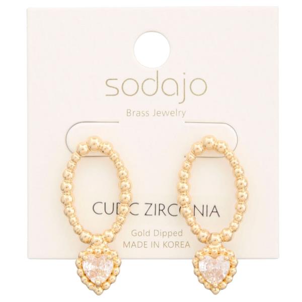 SODAJO OVAL CZ HEART LINK GOLD DIPPED EARRING