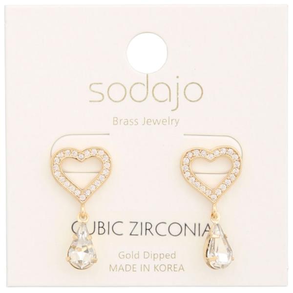 SODAJO CZ HEART TEARDROP LINK GOLD DIPPED EARRING