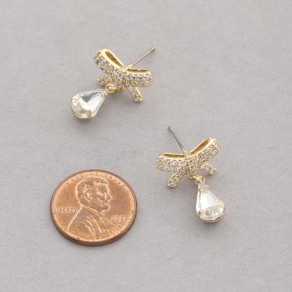 SODAJO RIBBON BOW CZ TEARDROP GOLD DIPPED EARRING