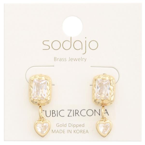 SODAJO CZ HEART RECTANGLE LINK DANGLE EARRING