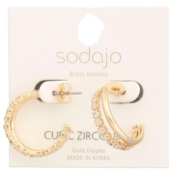 SODAJO CZ DOUBLE HOOP GOLD DIPPED EARRING