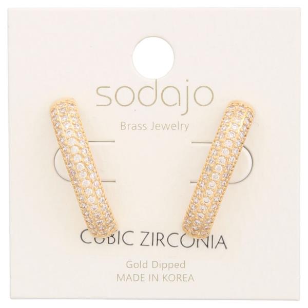 SODAJO CZ CURVE METAL BAR GOLD DIPPED EARRING