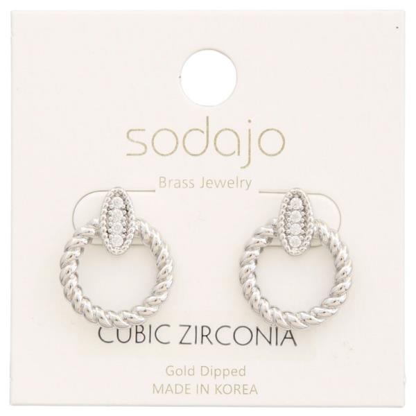 SODAJO CZ OVAL TWISTED CIRCLE GOLD DIPPED EARRING