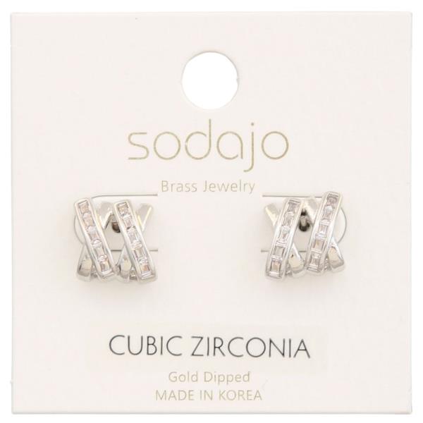 SODAJO CZ CRISS CROSS GOLD DIPPED EARRING