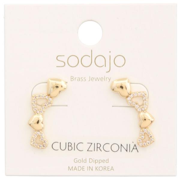 SODAJO HEART LINK CZ GOLD DIPPED EARRING