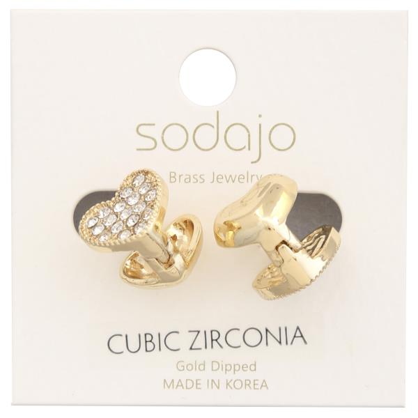 SODAJO CZ HEART HUGGIE GOLD DIPPED EARRING