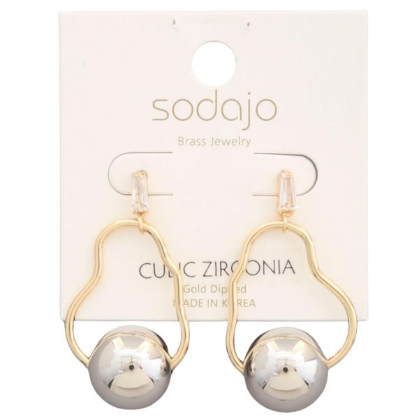 SODAJO CZ TWO TONE ORGANIC SHAPE GOLD DIPPED EARRING