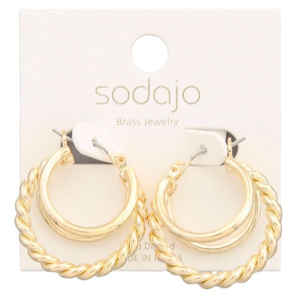 SODAJO TWISTED LINK TRIPLE HOOP GOLD DIPPED EARRING