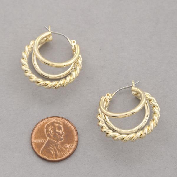 SODAJO TWISTED LINK TRIPLE HOOP GOLD DIPPED EARRING