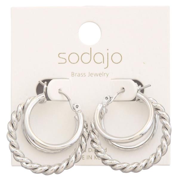 SODAJO TWISTED LINK TRIPLE HOOP GOLD DIPPED EARRING