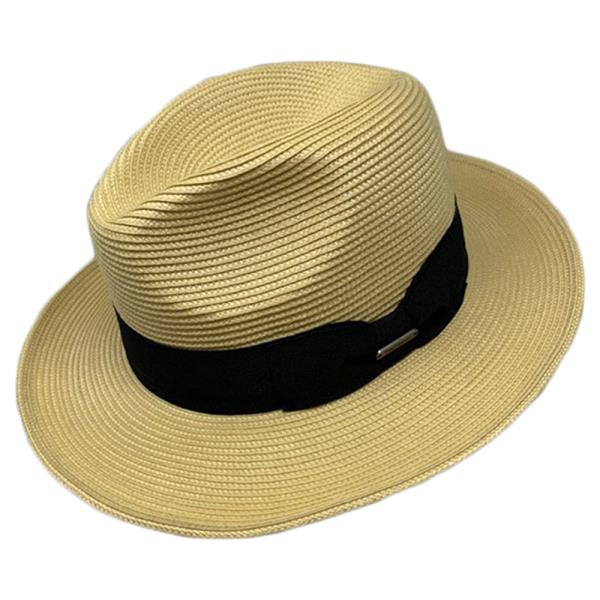 WOVEN STRAW PANAMA FEDORA HAT WITH BLACK RIBBON BAND