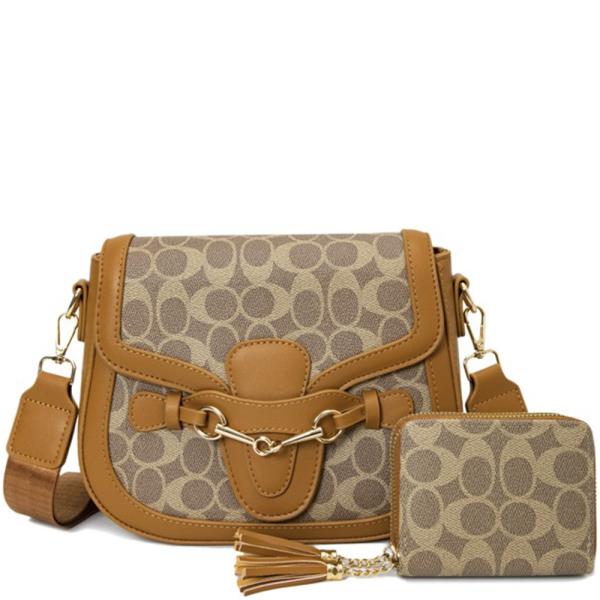 2IN1 CHIC OVAL PATTERN CROSSBODY W WALLET SET