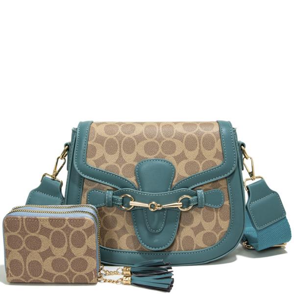 2IN1 CHIC OVAL PATTERN CROSSBODY W WALLET SET
