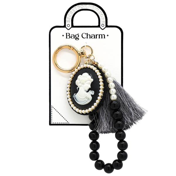 CAMEO BEAD TASSEL BAG CHARM KEYCHAIN