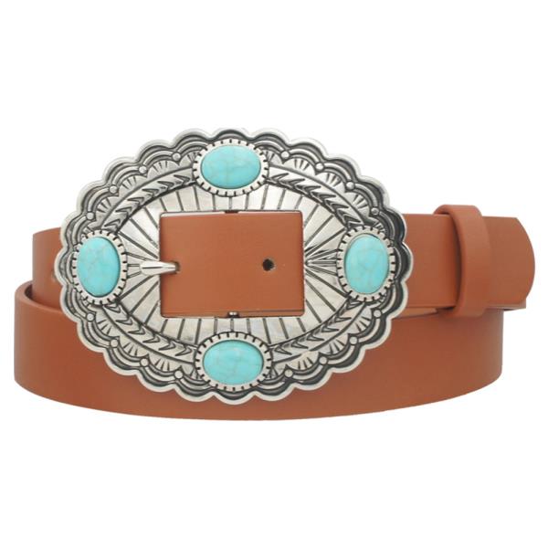 PLUS STONE ACCENT OVAL CONCHO BUCKLE BEL