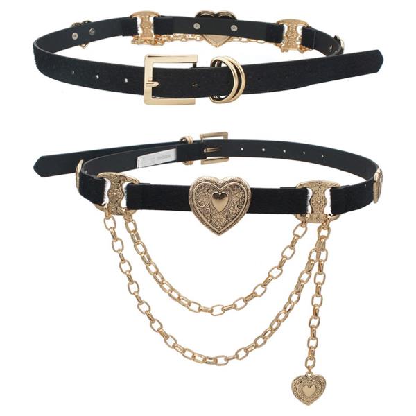 FAUX COW HIDE HEART CONCHO LINK & HEART CHARM DRAPE BELT