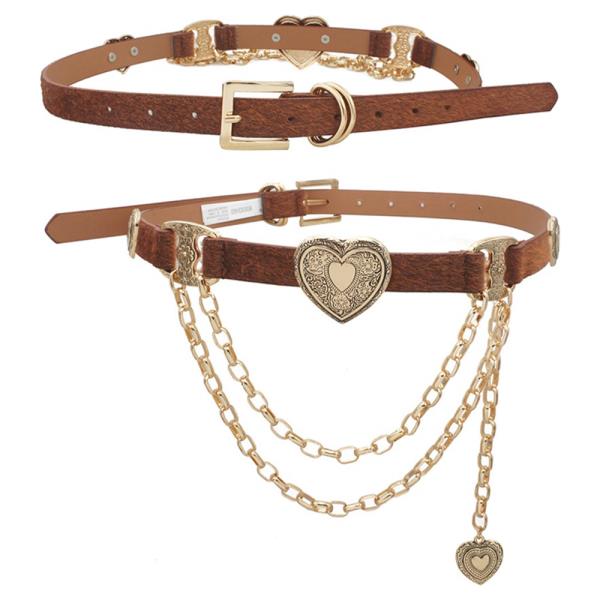 FAUX COW HIDE HEART CONCHO LINK & HEART CHARM DRAPE BELT