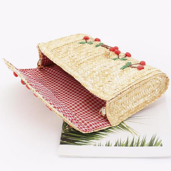 FAUX STRAW HANDMADE CHERRY ENVELOPE CLUTCH BAG