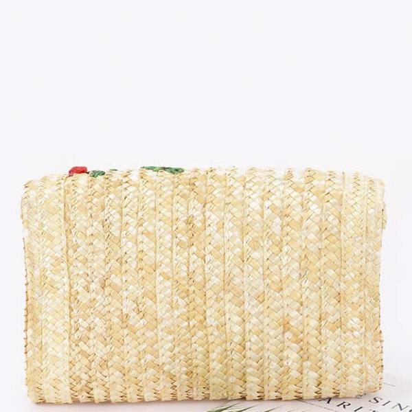 FAUX STRAW HANDMADE CHERRY ENVELOPE CLUTCH BAG