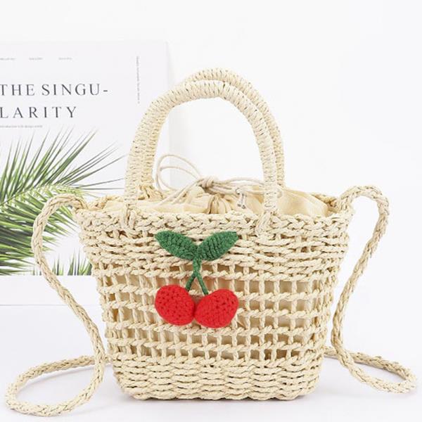 FAUX STRAW HANDMADE CHERRY CROSSBODY BAG