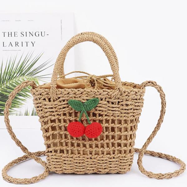 FAUX STRAW HANDMADE CHERRY CROSSBODY BAG