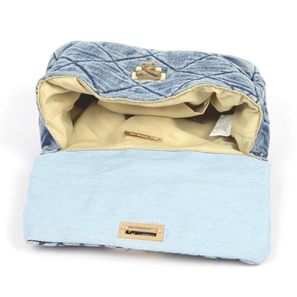 QUILTED WASHED DENIM FLAP CLUTCH BAG