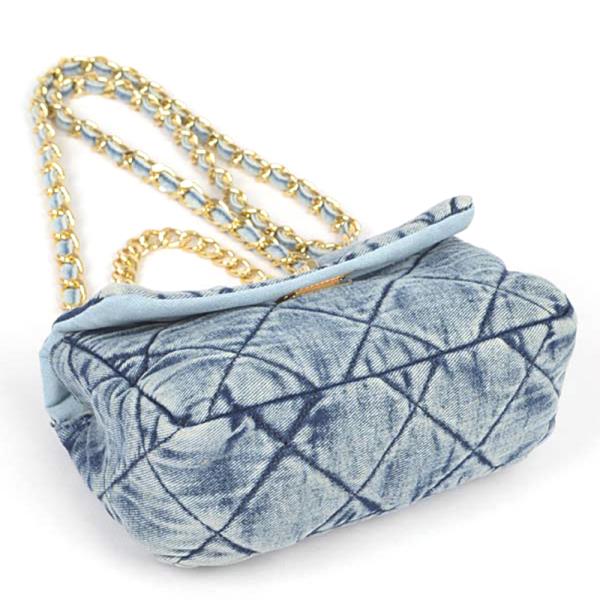 QUILTED WASHED DENIM FLAP CLUTCH BAG