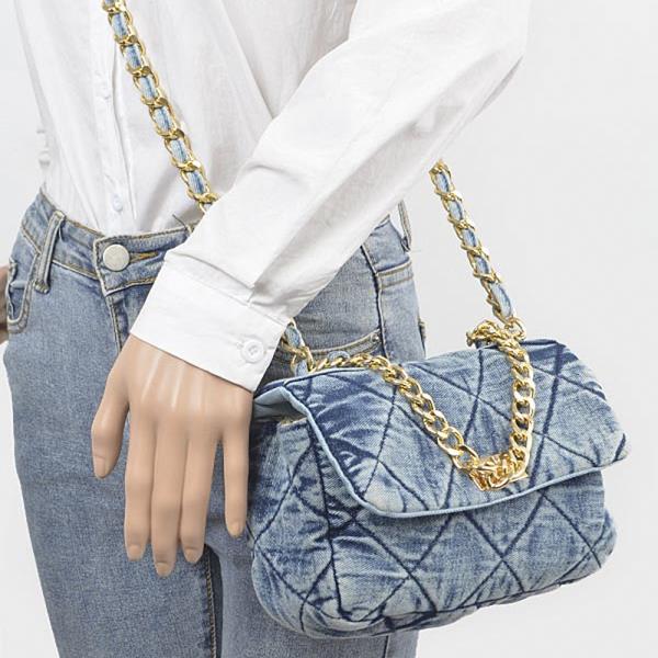 QUILTED WASHED DENIM FLAP CLUTCH BAG